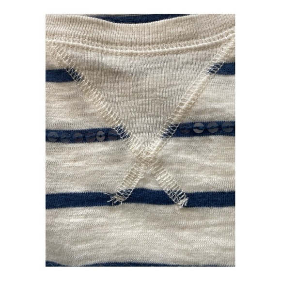 J Crew T-shirt, long sleeve, cream with blue stripes, clear sequins. Banded hem. - Picture 4 of 8